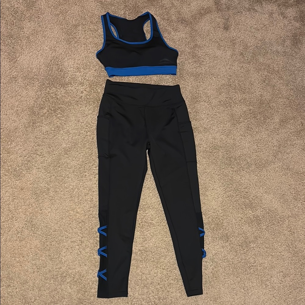 Women's Black and Blue Activewear Set